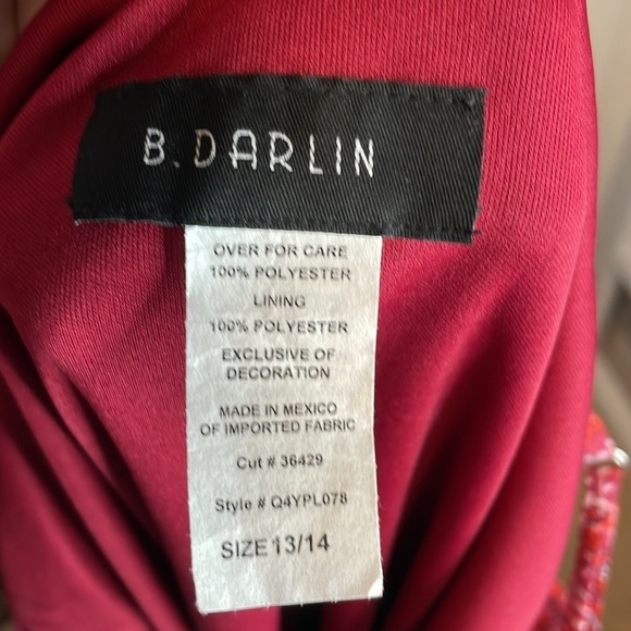 B Darlin Floral Cold Shoulder Dress Ruffle‎ Trim Casual Summer Pink Red Size - Picture 5 of 6